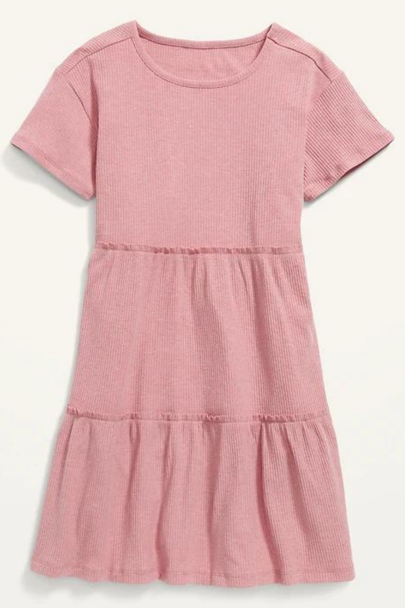 Kids Short-Sleeve Tiered Rib-Knit Dress