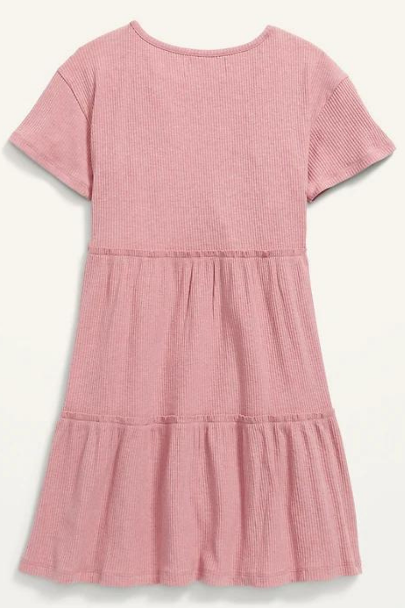 Kids Short-Sleeve Tiered Rib-Knit Dress