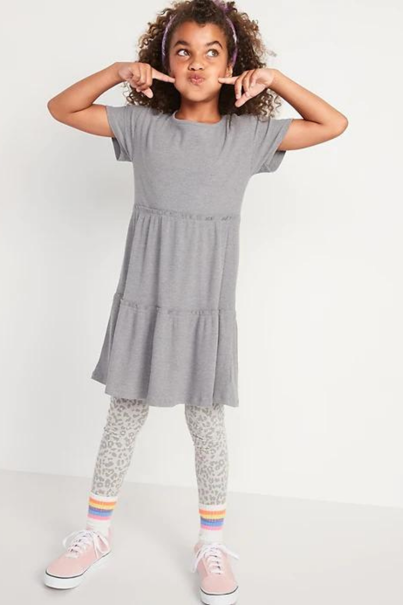 Kids Short-Sleeve Tiered Rib-Knit Dress