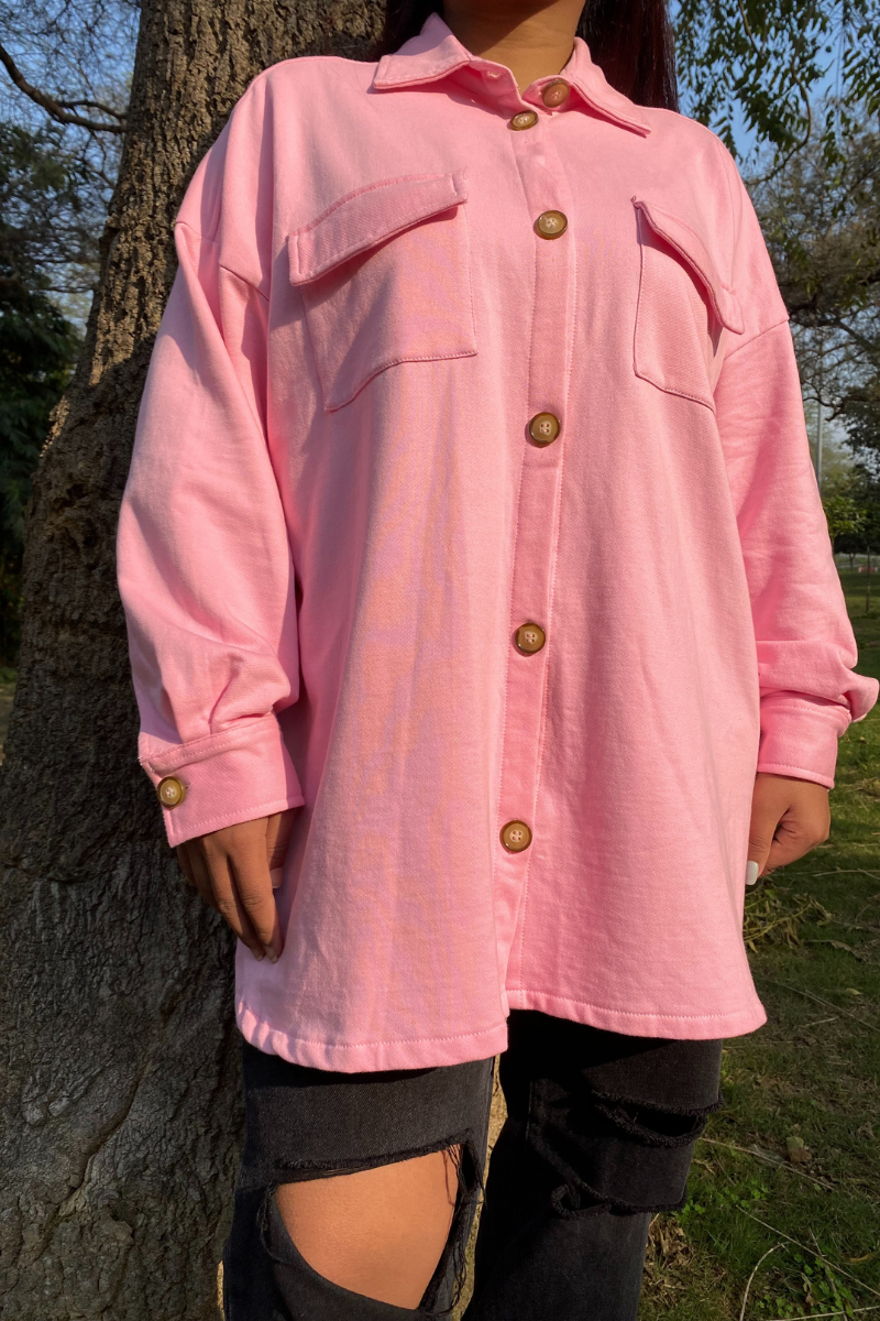 Boyfriend Winter Fleece Shacket(Baby Pink)