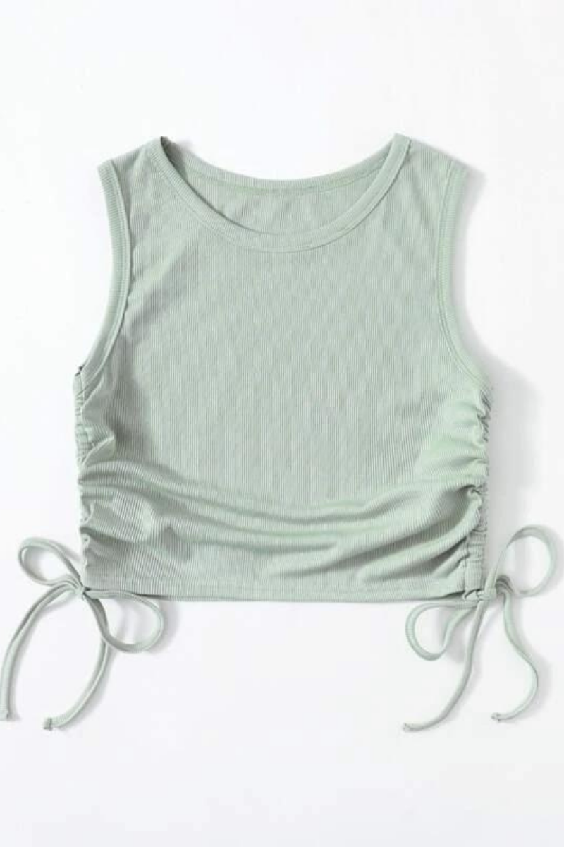 Solid Drawstring Side Tank Top