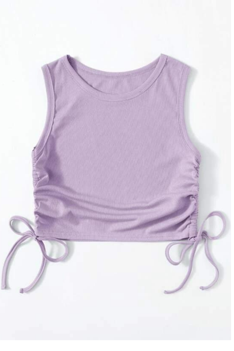 Solid Drawstring Side Tank Top