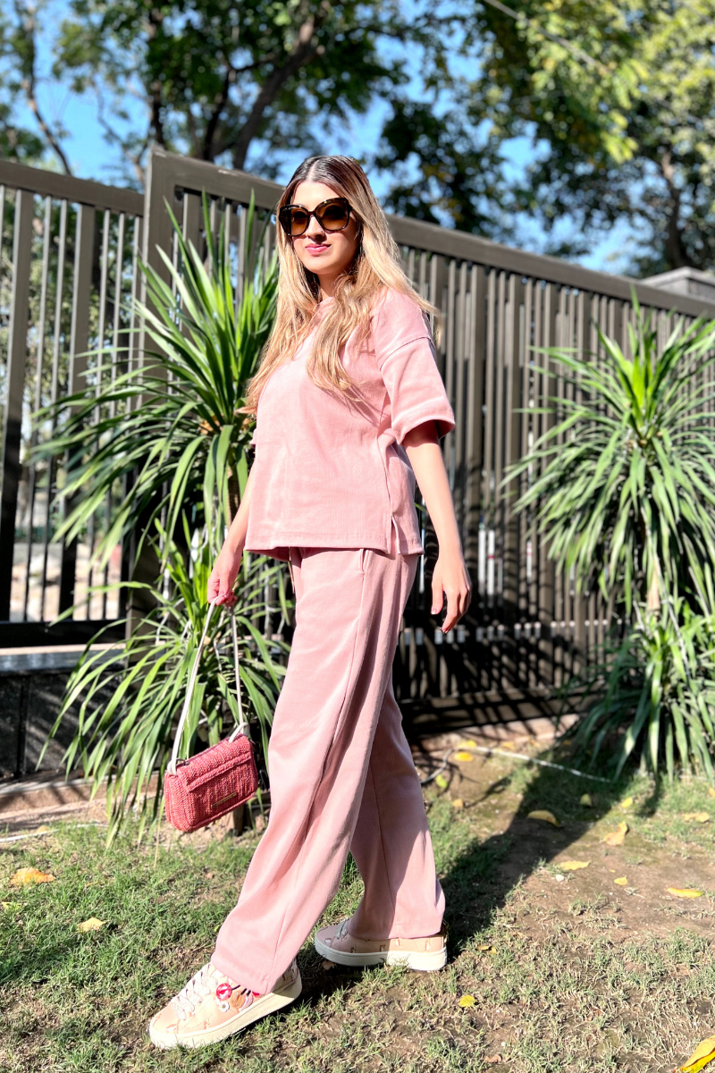 Slouchy Rib Knitted Co-ord set/Coral Peach