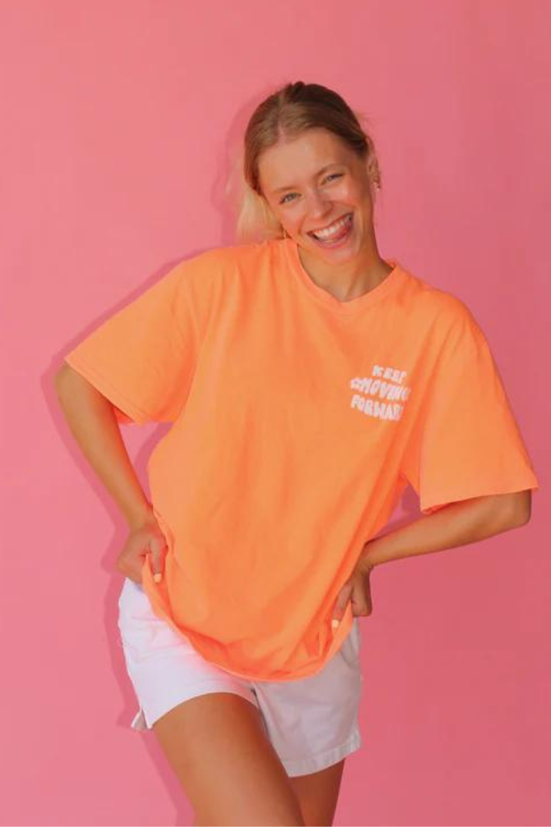 'DON'T TRIP OVER WHAT'S BEHIND YOU' Oversized tshirt /ORANGE