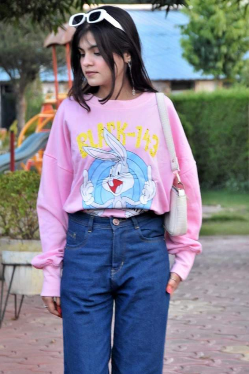 Starling Rabbit Cartoon Print Sweatshirt