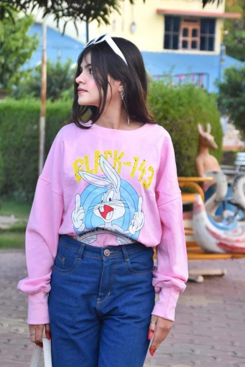 Starling Rabbit Cartoon Print Sweatshirt