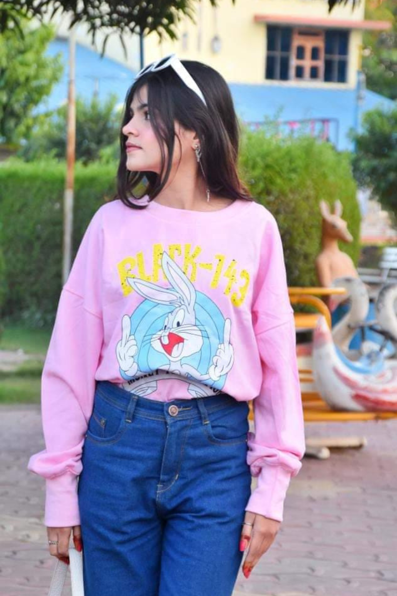 Starling Rabbit Cartoon Print Sweatshirt