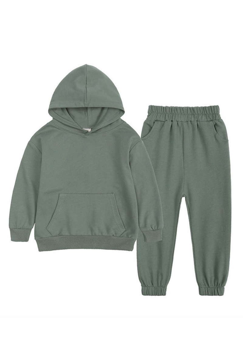 Kids Solid Hooded Sweatshirt & Jogger Unisex Co-ord Set