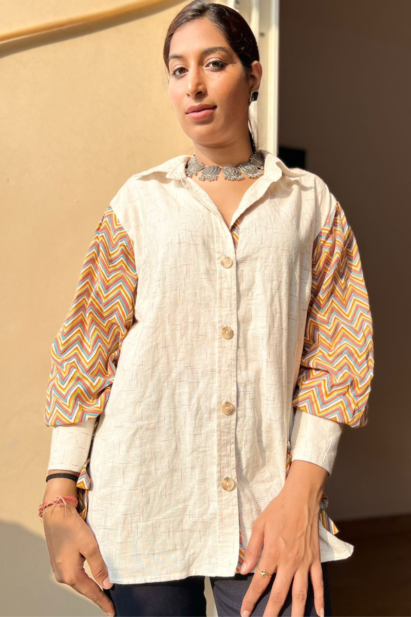 Zig Zag Ivory Contrast Shirt