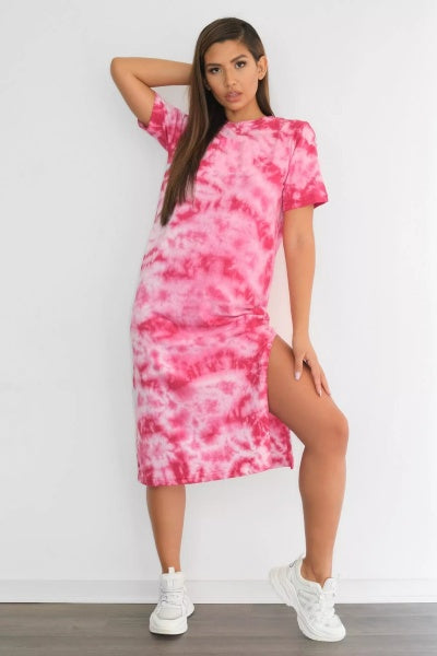 Tie Dye Short Sleeve T-shirt Midi Dress