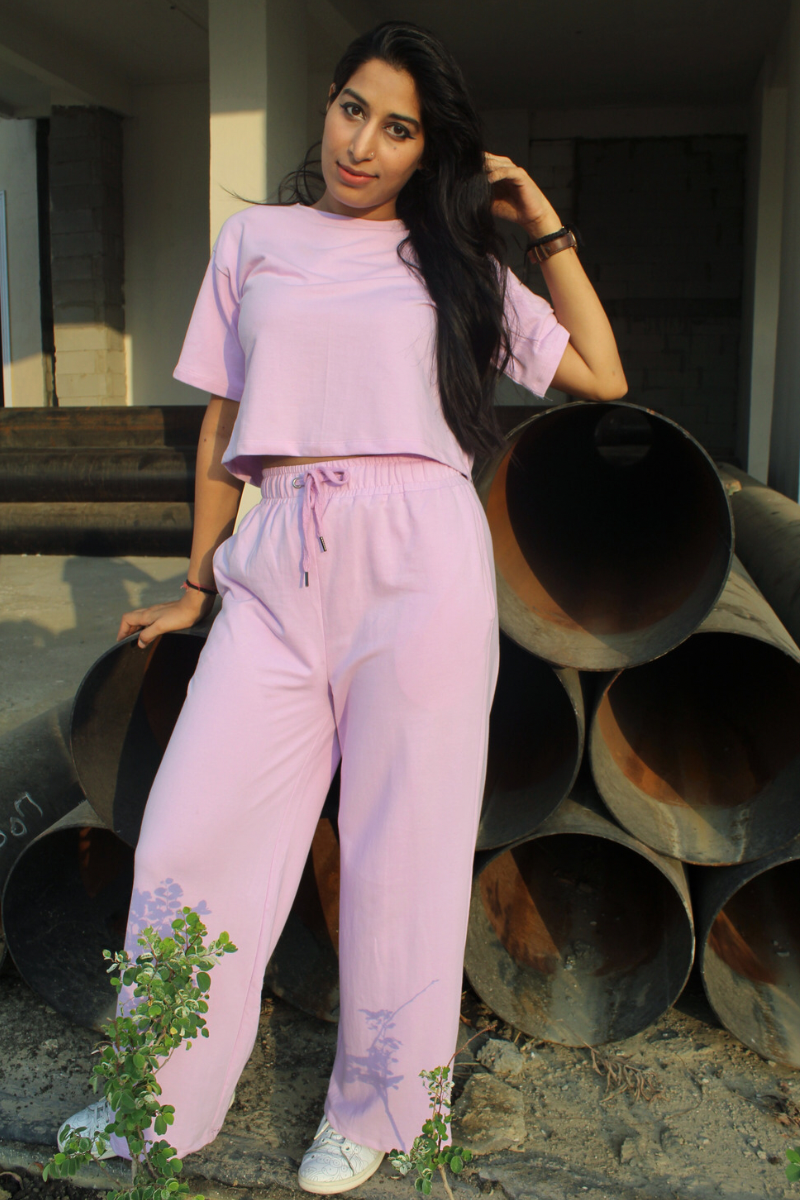 Lilac crop top & Wide Leg Jogger Co ord Set