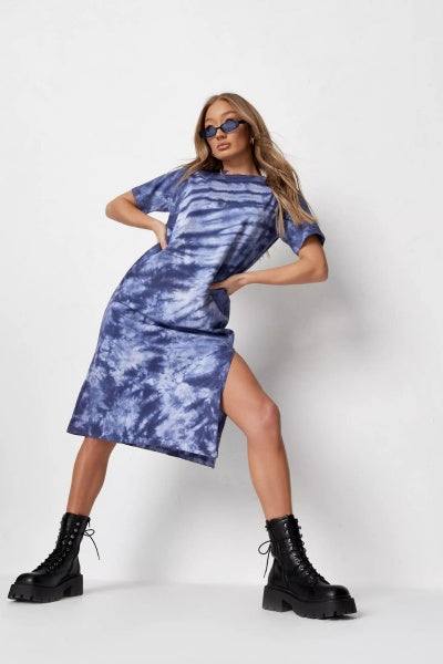 Tie Dye Short Sleeve T-shirt Midi Dress Tie Dye Short Sleeve T-shirt Midi Dress