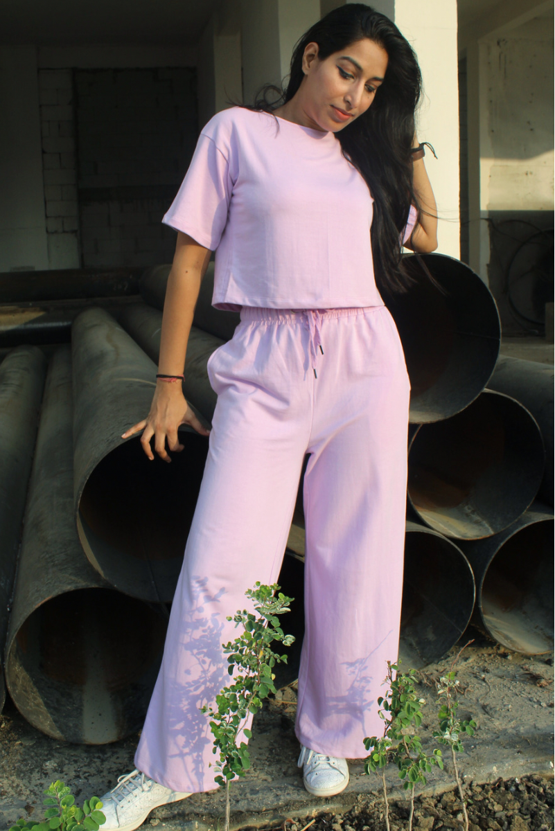 Lilac crop top & Wide Leg Jogger Co ord Set